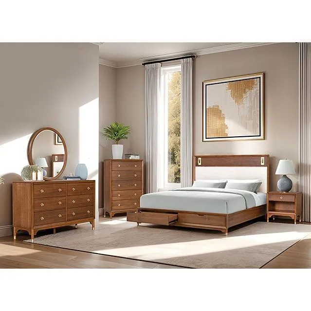 Furniture of America Hepburne FM74000WN-Q-ST-5PC-C 7 pc Queen Storage Bedroom Set