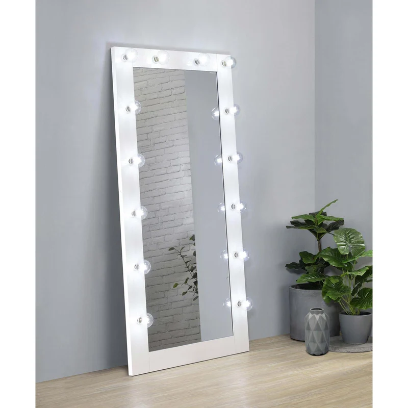 Coaster Furniture Zayan 969558 32 x 71 Inch Floor Mirror LED Lighting - White Gloss