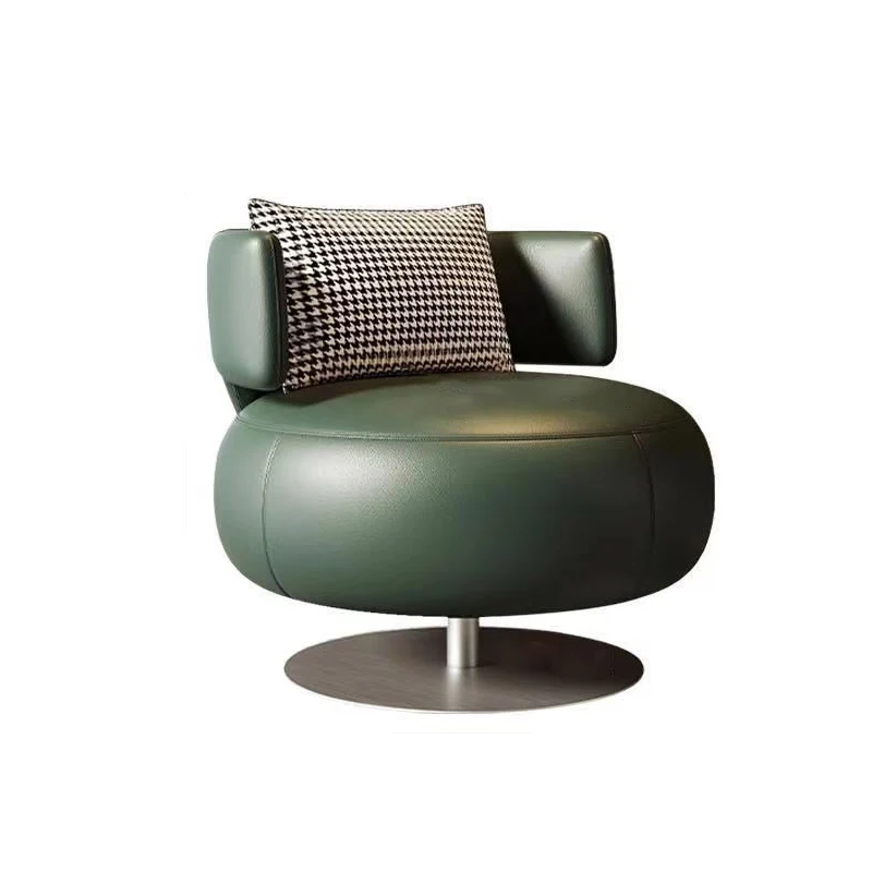 Contemporary Scandinavian Cat Scratch Leather Stainless Steel Curved Round Accent Chair With Backrest For Living Room