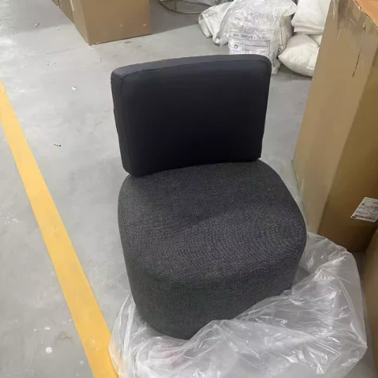 Contemporary Scandinavian Linen PU Leather Carbon Steel Round Square Accent Chair With Backrest For Living Room