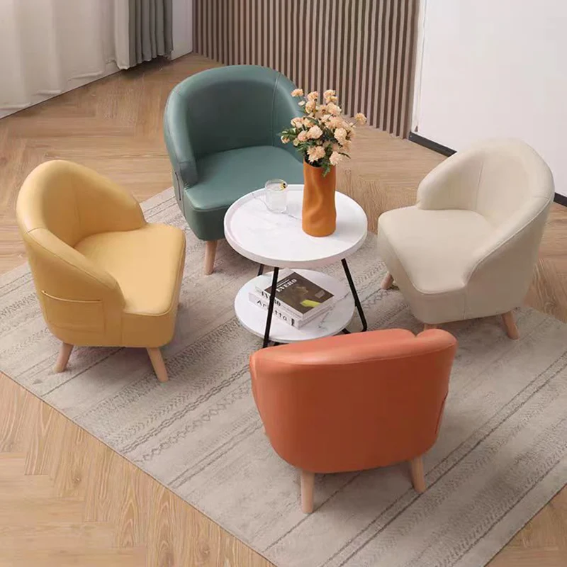 Contemporary Scandinavian Synthetic Fabric Solid Wood Semi-Enclosed Cylindrical Accent Chair With Backrest For Living Room