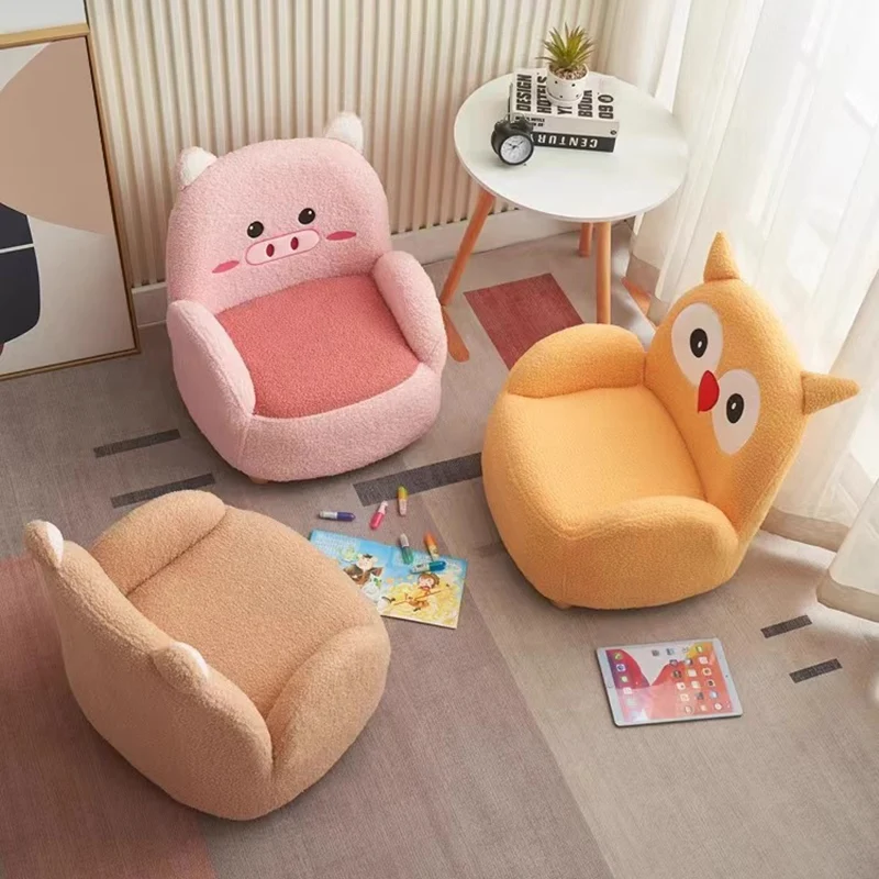 Modern Art Deco Sherpa Fabric Solid Wood Cartoon Animal Rounded Square Accent Chair With Backrest Armrests For Living Room