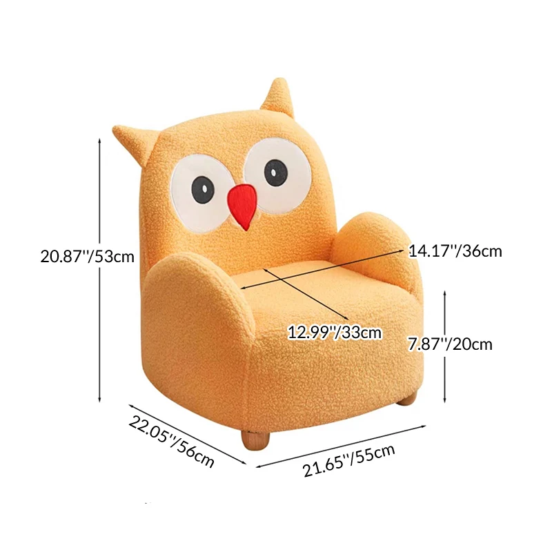 Modern Art Deco Sherpa Fabric Solid Wood Cartoon Animal Rounded Square Accent Chair With Backrest Armrests For Living Room