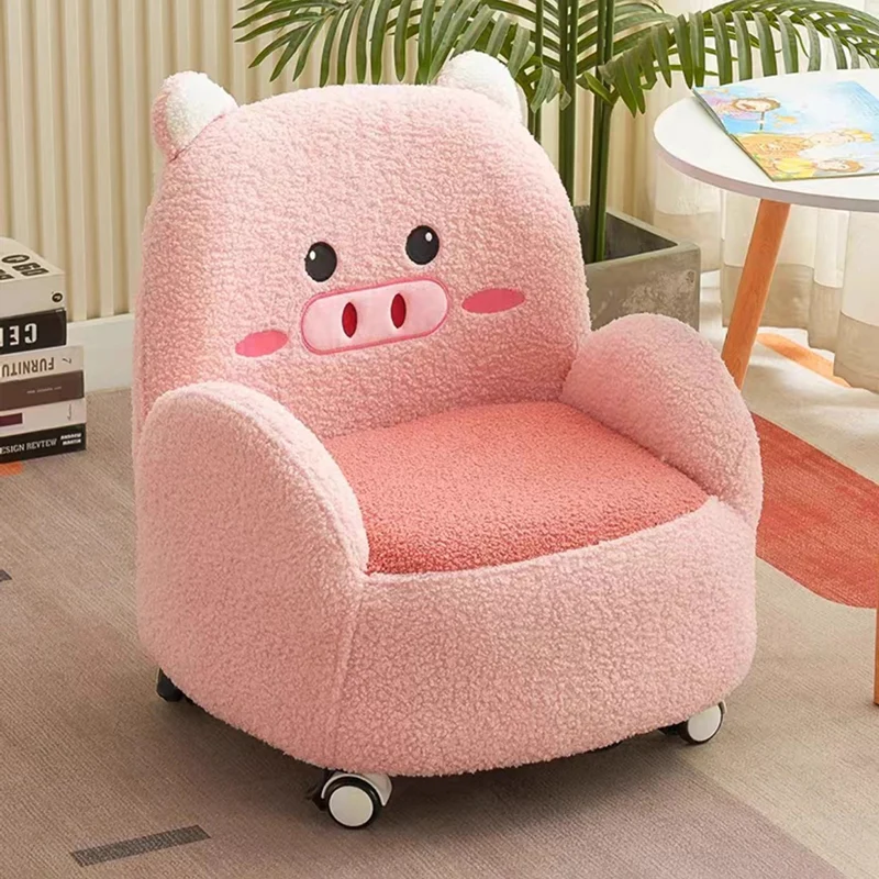 Modern Art Deco Sherpa Fabric Solid Wood Cartoon Animal Rounded Square Accent Chair With Backrest Armrests For Living Room