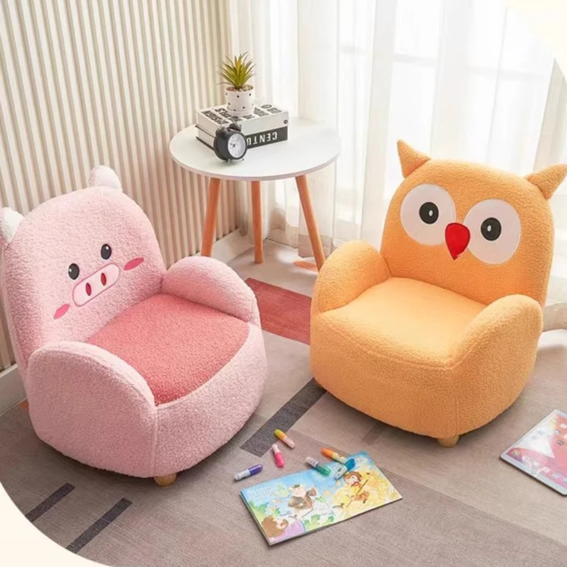 Modern Art Deco Sherpa Fabric Solid Wood Cartoon Animal Rounded Square Accent Chair With Backrest Armrests For Living Room