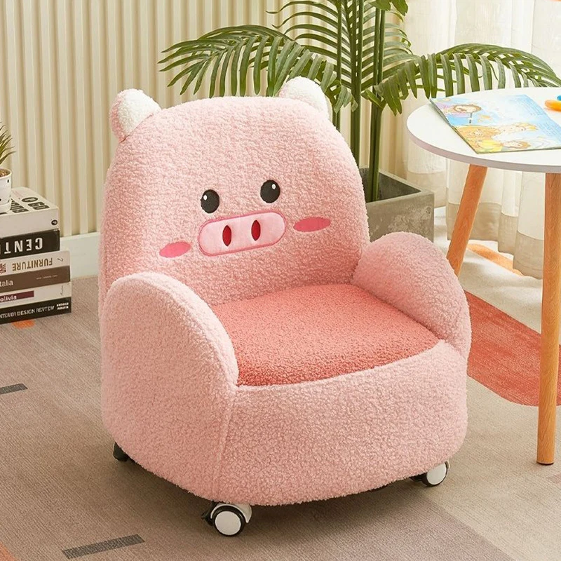 Modern Art Deco Sherpa Fabric Solid Wood Cartoon Animal Rounded Square Accent Chair With Backrest Armrests For Living Room