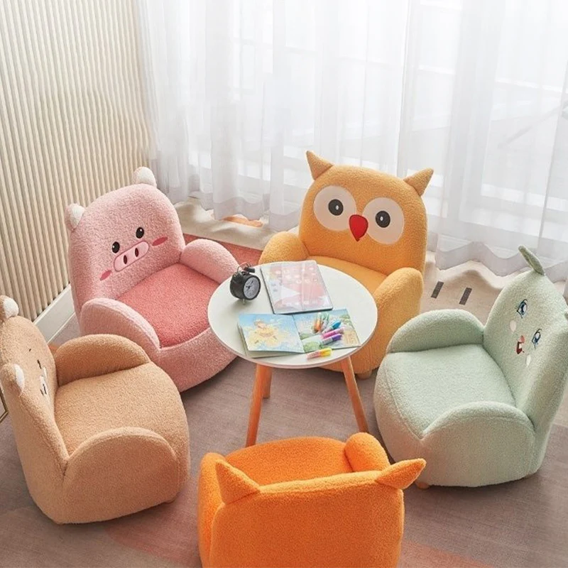 Modern Art Deco Sherpa Fabric Solid Wood Cartoon Animal Rounded Square Accent Chair With Backrest Armrests For Living Room