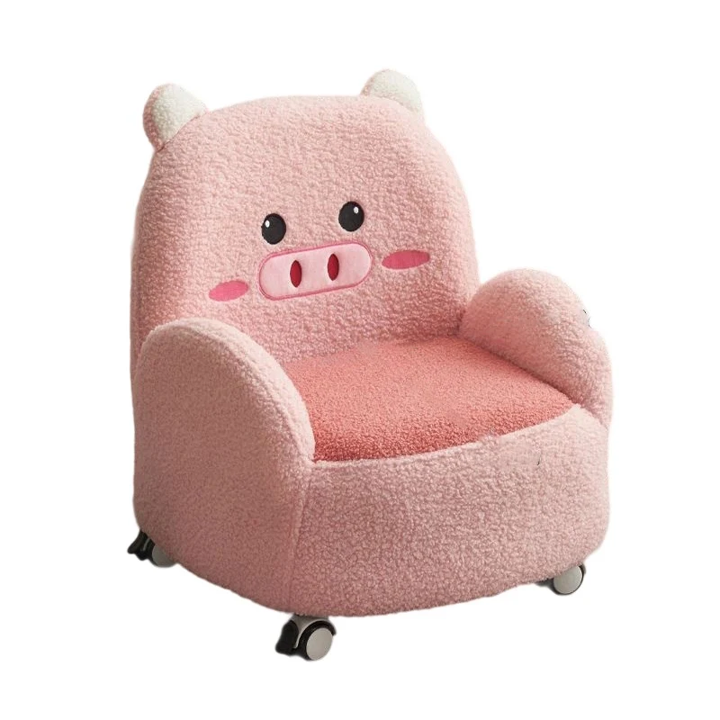 Modern Art Deco Sherpa Fabric Solid Wood Cartoon Animal Rounded Square Accent Chair With Backrest Armrests For Living Room