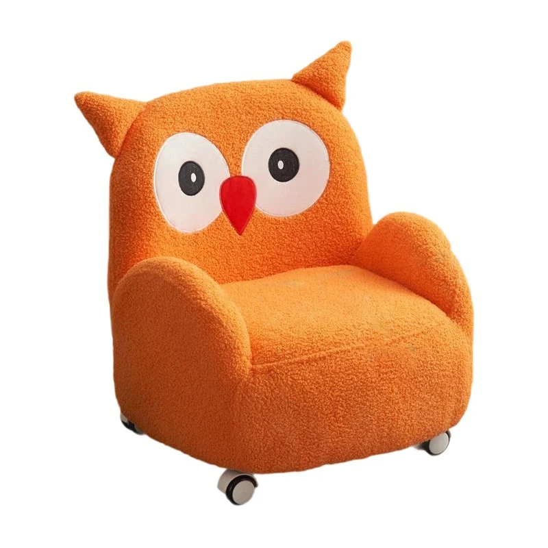 Modern Art Deco Sherpa Fabric Solid Wood Cartoon Animal Rounded Square Accent Chair With Backrest Armrests For Living Room