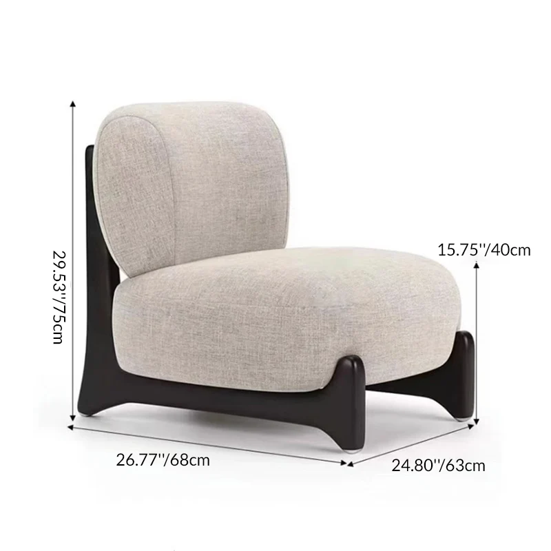 Contemporary Scandinavian Sherpa Fabric Solid Wood Rounded Square Accent Chair With Backrest For Bedroom