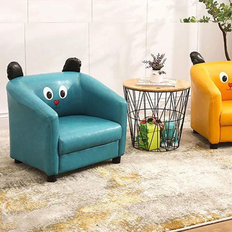 Contemporary Creative Kids Faux Oil-Waxed Leather Plywood Cartoon Animal Shaped Accent Chair Backrest Armrest For Living Room