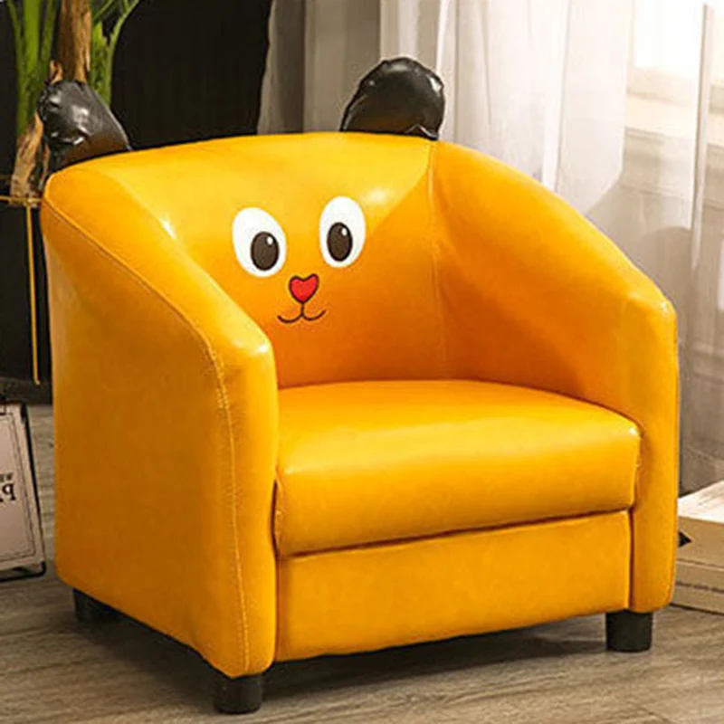 Contemporary Creative Kids Faux Oil-Waxed Leather Plywood Cartoon Animal Shaped Accent Chair Backrest Armrest For Living Room