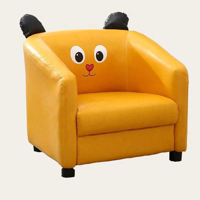 Contemporary Creative Kids Faux Oil-Waxed Leather Plywood Cartoon Animal Shaped Accent Chair Backrest Armrest For Living Room