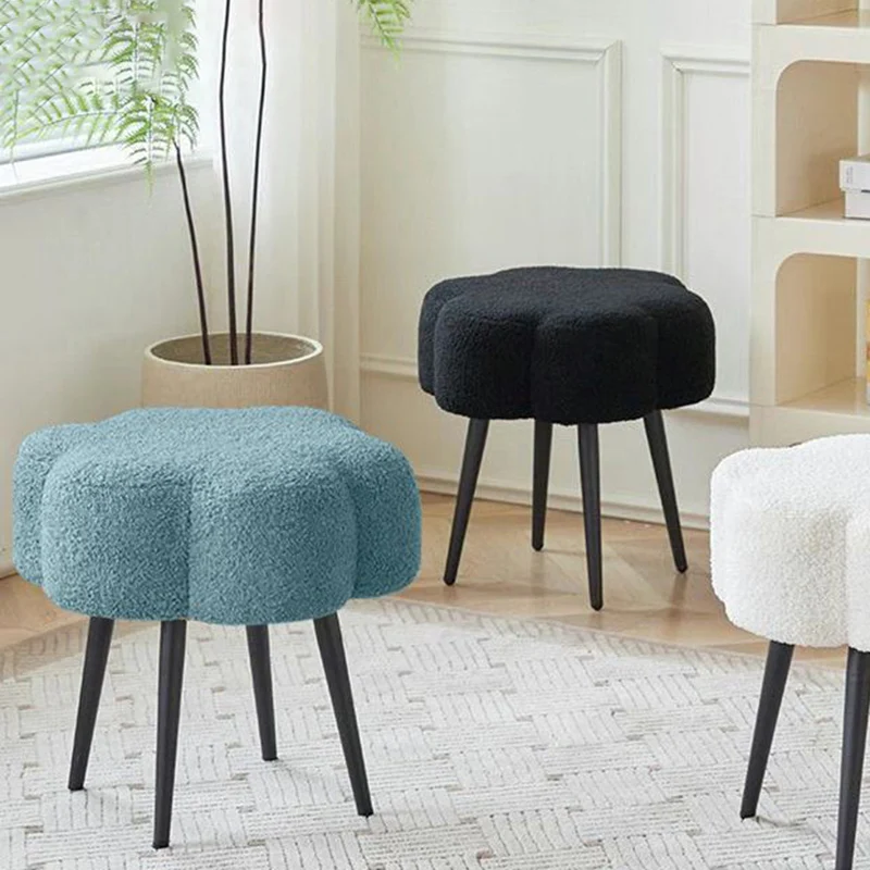 Contemporary Scandinavian Artificial Wood Sherpa Fabric Foam Sponge Armless Vanity Stool For Bedroom