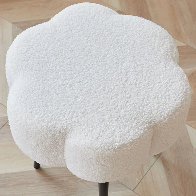 Contemporary Scandinavian Artificial Wood Sherpa Fabric Foam Sponge Armless Vanity Stool For Bedroom