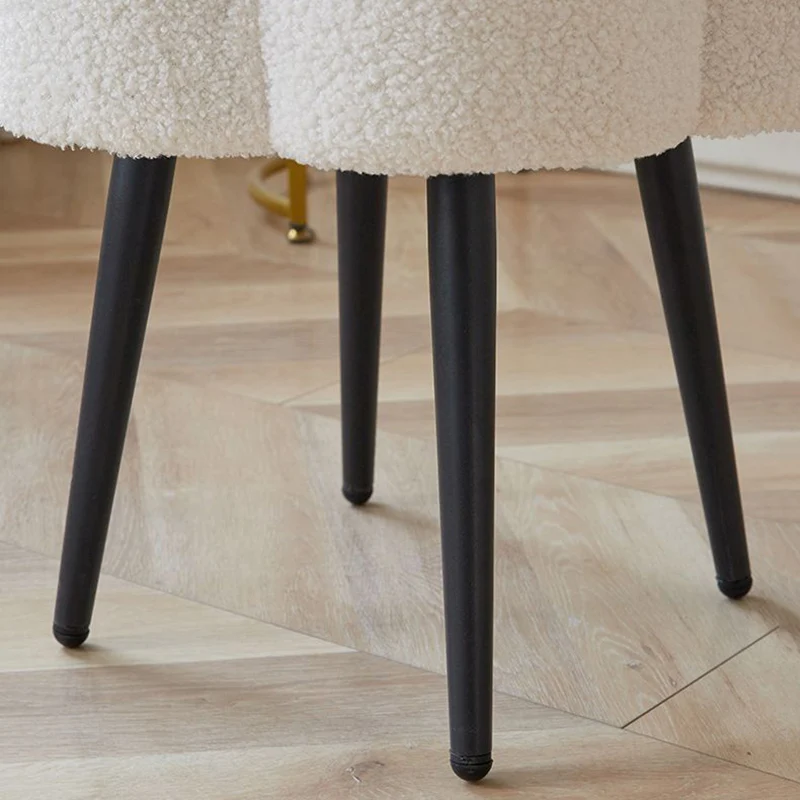 Contemporary Scandinavian Artificial Wood Sherpa Fabric Foam Sponge Armless Vanity Stool For Bedroom