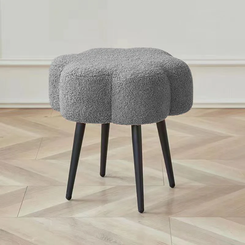 Contemporary Scandinavian Artificial Wood Sherpa Fabric Foam Sponge Armless Vanity Stool For Bedroom