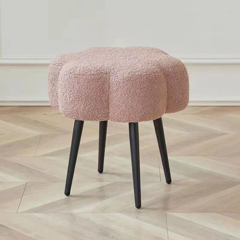 Contemporary Scandinavian Artificial Wood Sherpa Fabric Foam Sponge Armless Vanity Stool For Bedroom