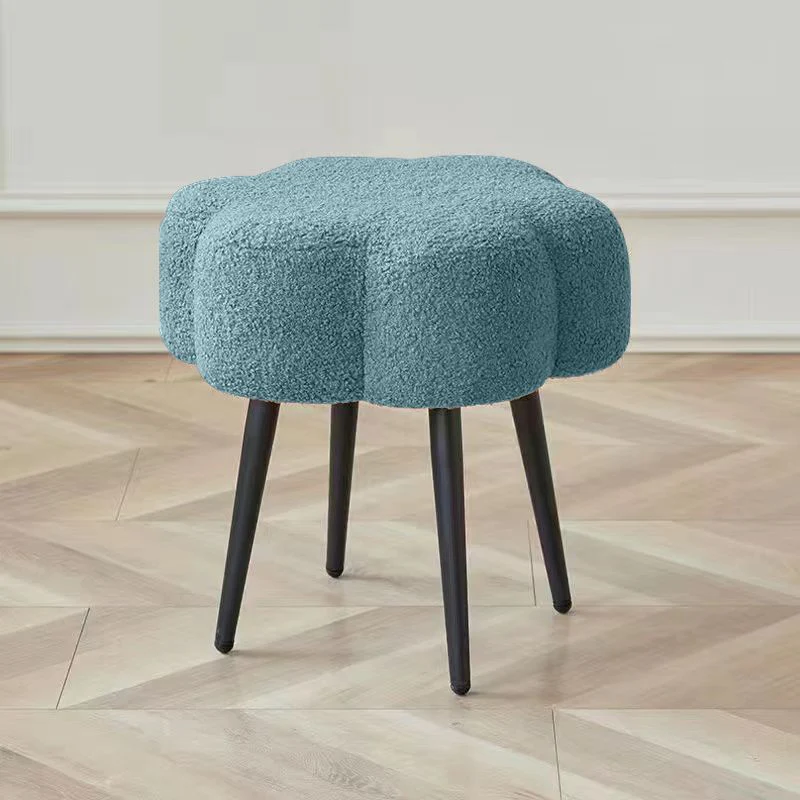Contemporary Scandinavian Artificial Wood Sherpa Fabric Foam Sponge Armless Vanity Stool For Bedroom