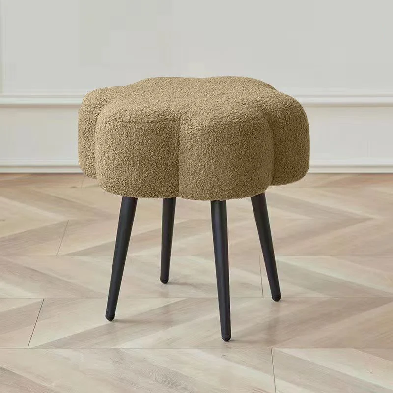 Contemporary Scandinavian Artificial Wood Sherpa Fabric Foam Sponge Armless Vanity Stool For Bedroom
