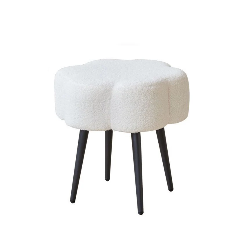 Contemporary Scandinavian Artificial Wood Sherpa Fabric Foam Sponge Armless Vanity Stool For Bedroom