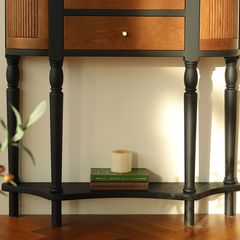 Traditional Vintage Rectangular Pine Wood Composite Board Chinese Fir Wood End Table 4-Leg 4-Cabinet For Living Room