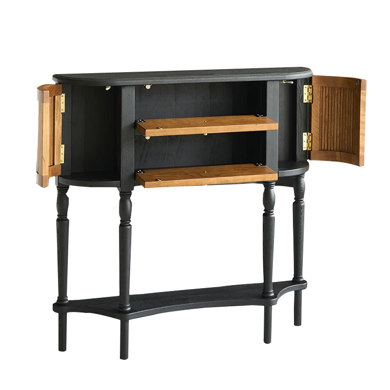 Traditional Vintage Rectangular Pine Wood Composite Board Chinese Fir Wood End Table 4-Leg 4-Cabinet For Living Room