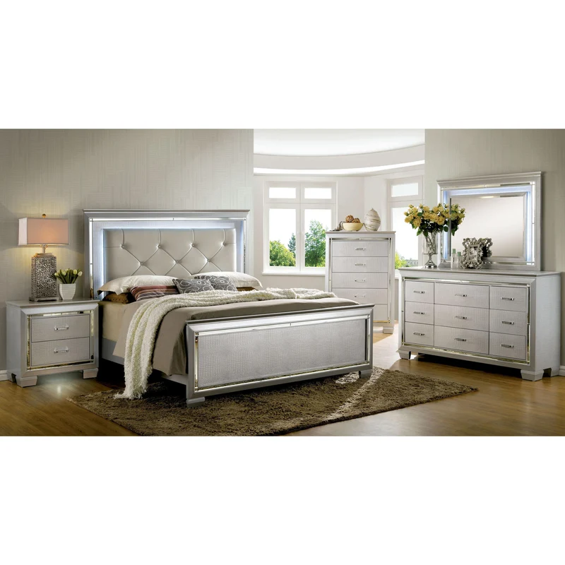 Furniture of America Bellanova CM7979SV 6 pc California King Upholstered Panel Bedroom Set