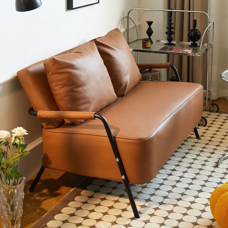Traditional French Synthetic Fabric Cat Scratch Leather Metal Rectangular Curved Sofa 2-Seaters Backrest And Armrest For Living Room