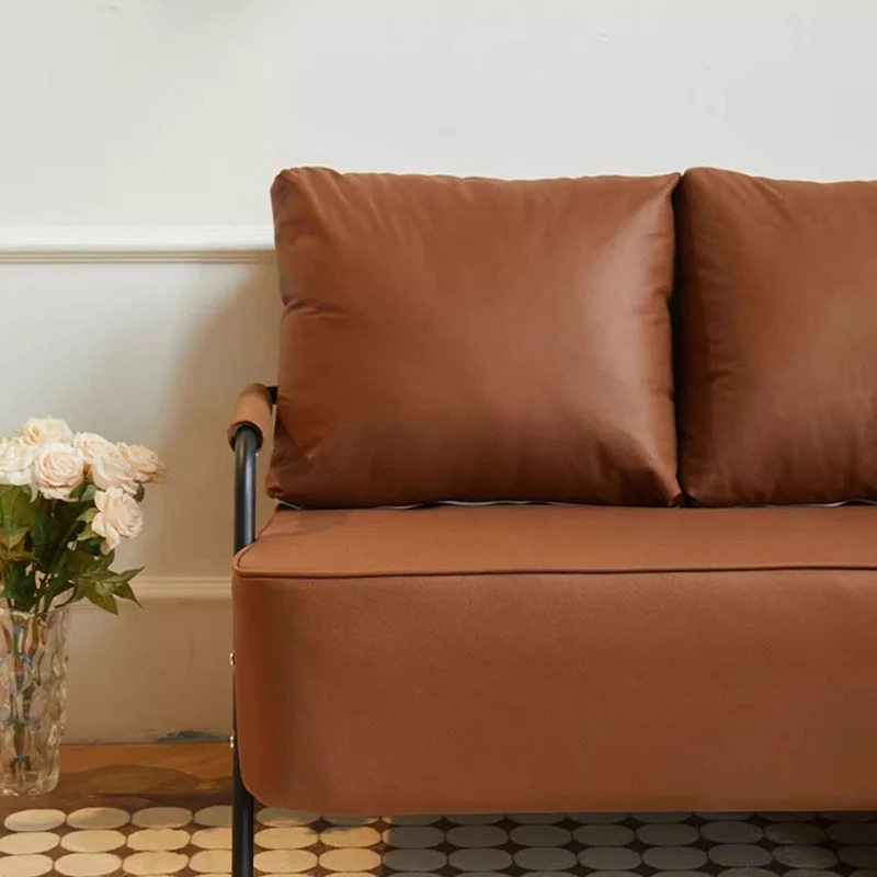 Traditional French Synthetic Fabric Cat Scratch Leather Metal Rectangular Curved Sofa 2-Seaters Backrest And Armrest For Living Room