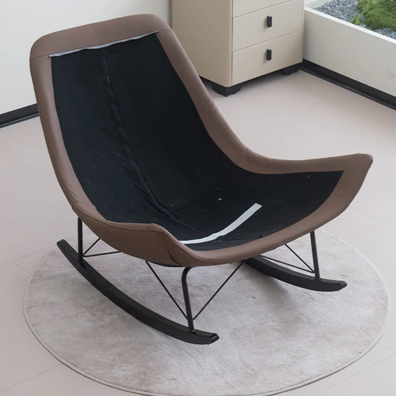 Contemporary Creative Eco Leather Suede Carbon Steel Oak Curved Semi-Enclosed Accent Chair With Backrest For Living Room