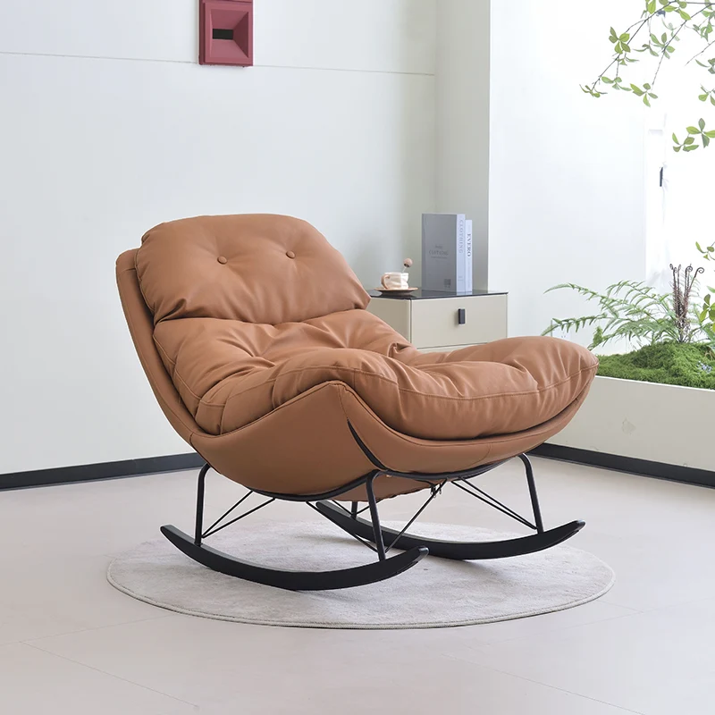 Contemporary Creative Eco Leather Suede Carbon Steel Oak Curved Semi-Enclosed Accent Chair With Backrest For Living Room