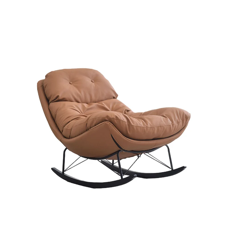 Contemporary Creative Eco Leather Suede Carbon Steel Oak Curved Semi-Enclosed Accent Chair With Backrest For Living Room