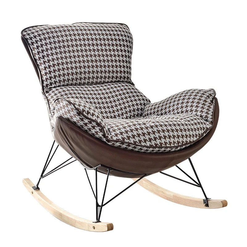 Contemporary Scandinavian Faux Leather Solid Wood Iron Curved Semi-Enclosed Accent Chair Backrest For Living Room