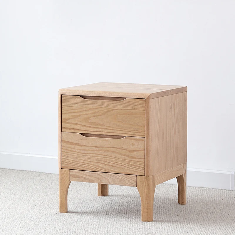 Contemporary Scandinavian Square Oak Solid Wood Paulownia Wood Nightstand 2-Drawer For Bedroom