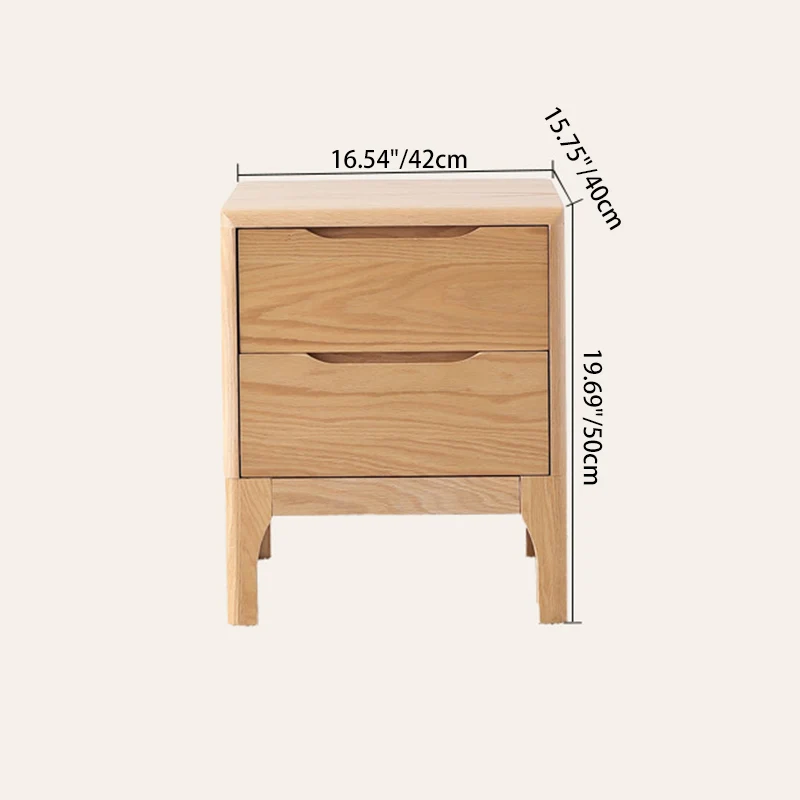 Contemporary Scandinavian Square Oak Solid Wood Paulownia Wood Nightstand 2-Drawer For Bedroom
