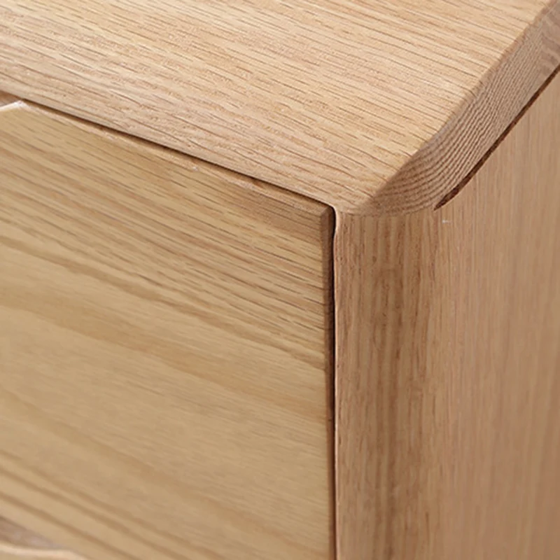 Contemporary Scandinavian Square Oak Solid Wood Paulownia Wood Nightstand 2-Drawer For Bedroom