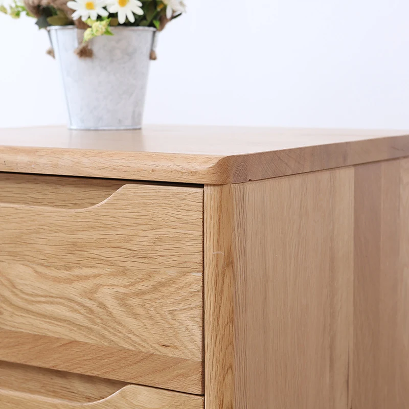 Contemporary Scandinavian Square Oak Solid Wood Paulownia Wood Nightstand 2-Drawer For Bedroom