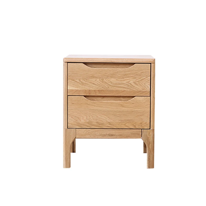 Contemporary Scandinavian Square Oak Solid Wood Paulownia Wood Nightstand 2-Drawer For Bedroom