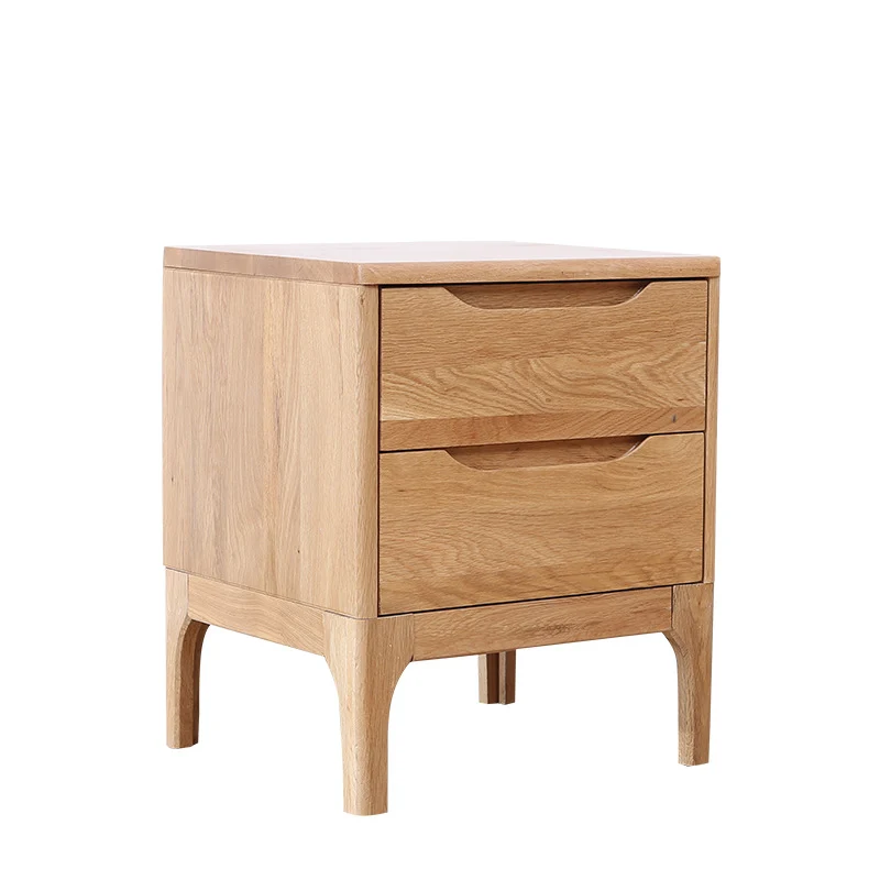 Contemporary Scandinavian Square Oak Solid Wood Paulownia Wood Nightstand 2-Drawer For Bedroom