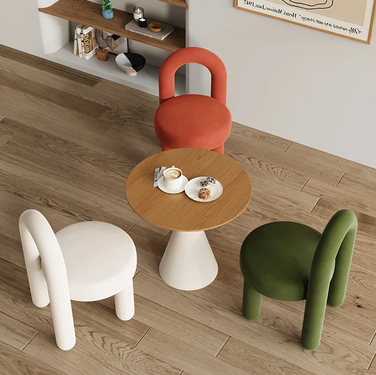 Contemporary Scandinavian Sintered Stone Solid Wood Iron Velvet Sponge Round Accent Chair & Table Set For Living Room