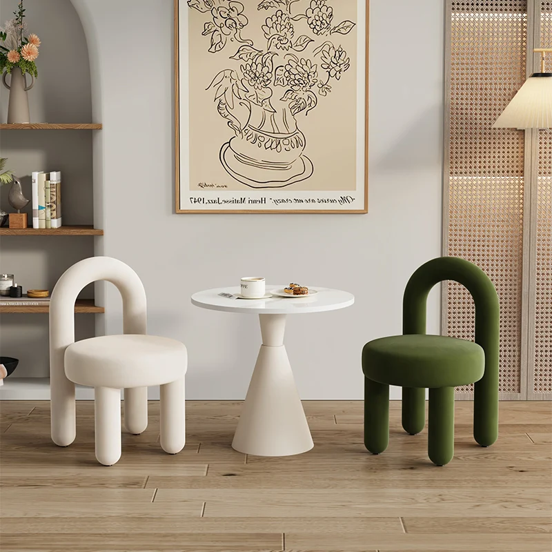 Contemporary Scandinavian Sintered Stone Solid Wood Iron Velvet Sponge Round Accent Chair & Table Set For Living Room