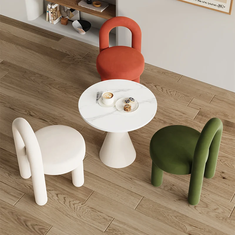 Contemporary Scandinavian Sintered Stone Solid Wood Iron Velvet Sponge Round Accent Chair & Table Set For Living Room