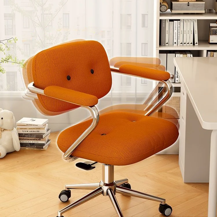 Modern Minimalist Corduroy Iron Mid-Back Height Adjustable Desk Chair Backrest Armrest For Home Office