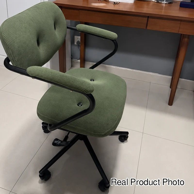 Modern Minimalist Corduroy Iron Mid-Back Height Adjustable Desk Chair Backrest Armrest For Home Office