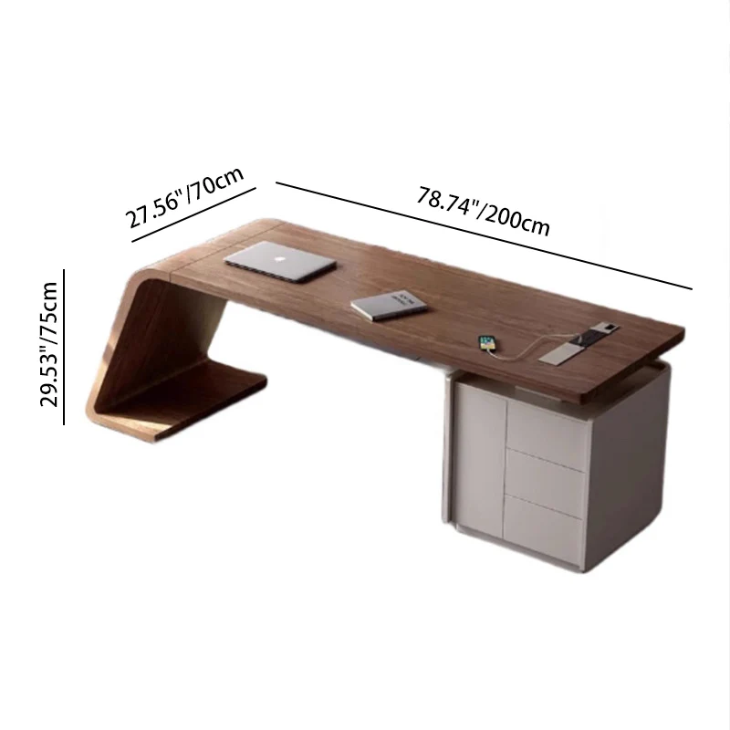 Modern Minimalist Trapezoidal Solid Wood Plywood Desks 3-Drawer For Home Office