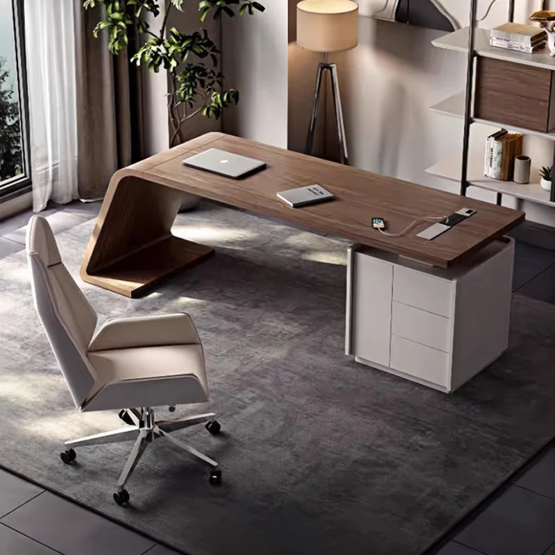 Modern Minimalist Trapezoidal Solid Wood Plywood Desks 3-Drawer For Home Office