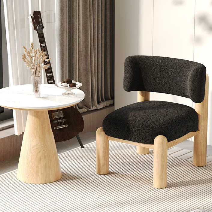 Contemporary Scandinavian Sintered Stone Carbon Steel Sherpa Fabric Sponge Round Accent Chair & Table Set For Living Room