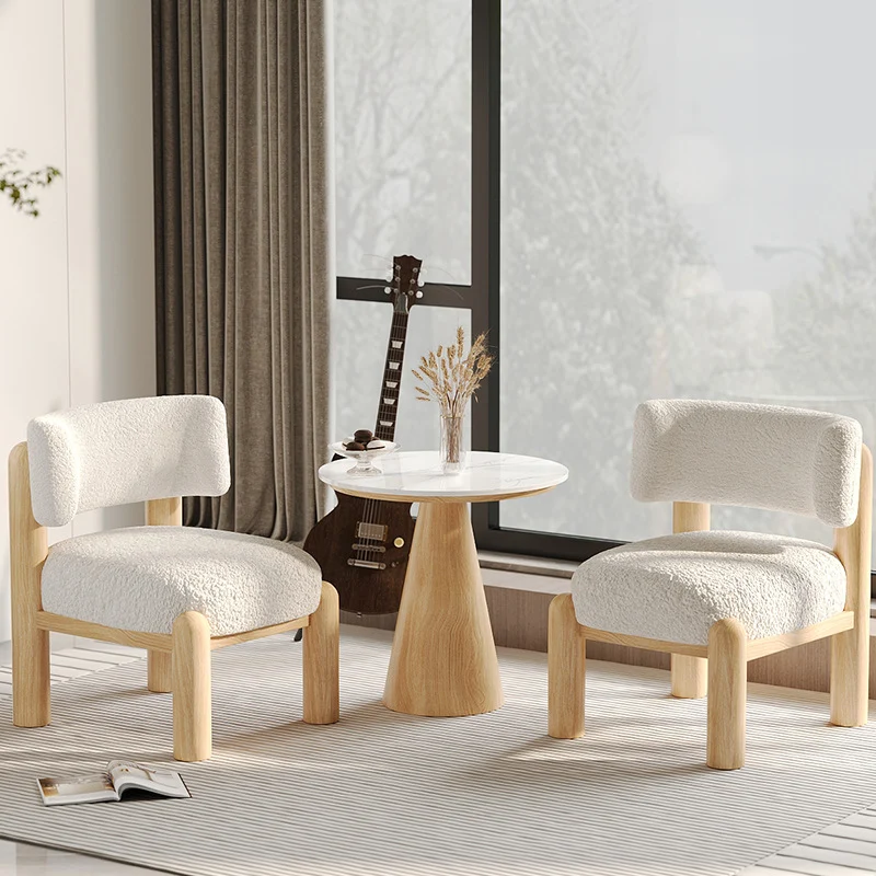 Contemporary Scandinavian Sintered Stone Carbon Steel Sherpa Fabric Sponge Round Accent Chair & Table Set For Living Room