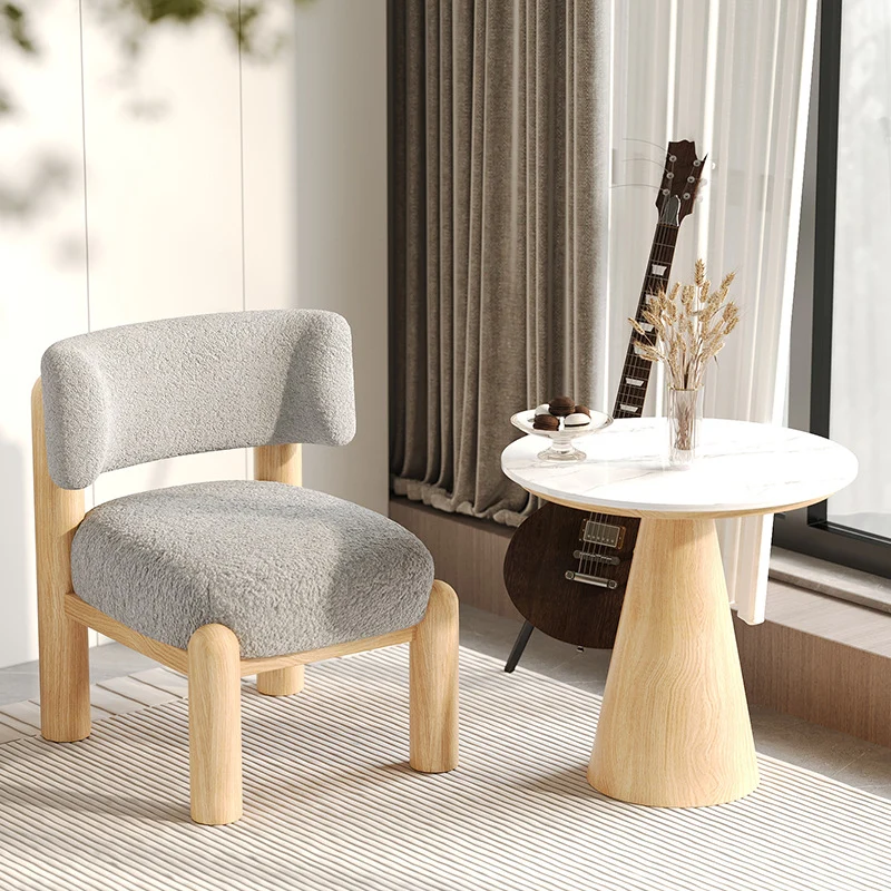 Contemporary Scandinavian Sintered Stone Carbon Steel Sherpa Fabric Sponge Round Accent Chair & Table Set For Living Room